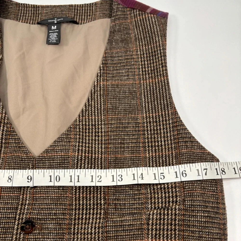 Houston White Womens Medium WOOL Mix Vest Brown Glen Plaid Tailored Academia